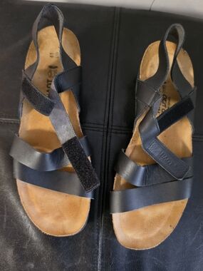 Women’s Black Leather Slingback Sandals with Adjustable Straps Made In Israel